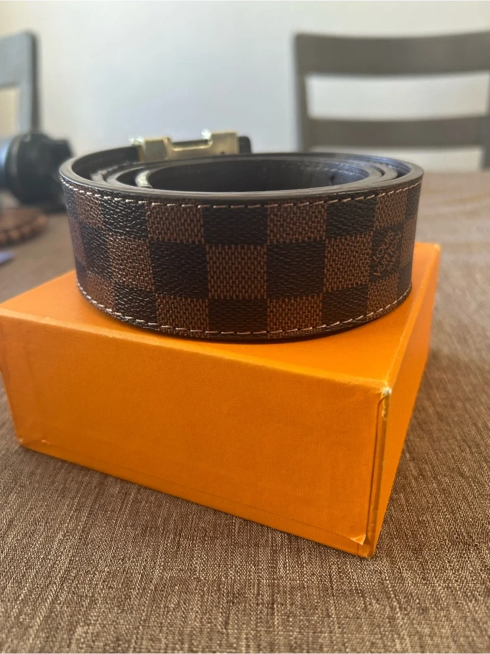 Louis Vuitton Brown Damier Canvas LV Logo Belt